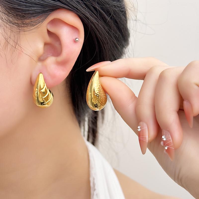 Tourmaline - ピアス レディース しずく ドロップ ゴールド 電気メッキ加工 合金 大ぶり 高級感 レトロ ヴィンテージ風風 欧米風 インパクト ボリューム メタル 普段使い パーティー 結婚式 鏡面仕上げ テクスチャ ティアードロップ 華やか