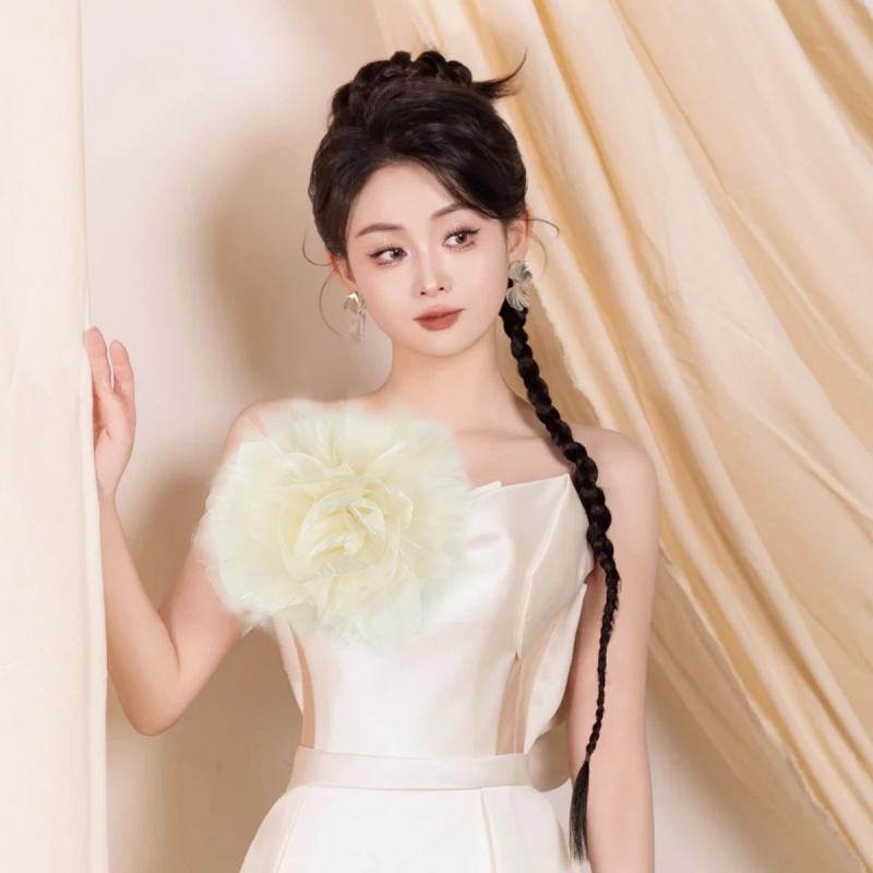 ブローチ レディース コサージュ 大きいサイズ 大ぶり フラワー 花 ハンドメイド サテン チュール 華や..