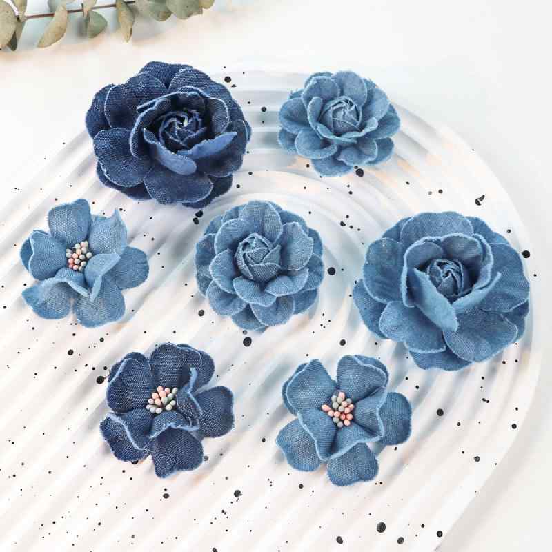 アクセサリーパーツ レディース フラワー 造花 髪飾り DIY デコレーション 布製 ハンドメイド デニム ..