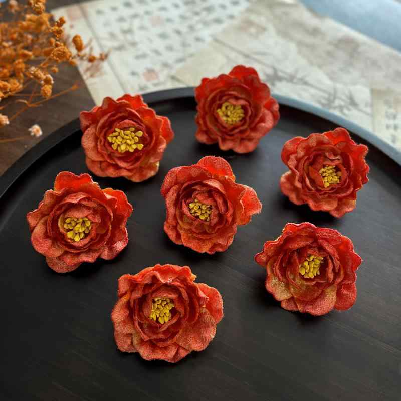 ヘアアクセサリー レディース 髪飾り かんざし ヘアクリップ 橙 漢服 和装 結婚式 成人式 花 ハンドメイド DIY パーツ 素材 ジルコニア ベルベット 伝統工芸風 レトロ かわいい 上品 華やか アクセサリー