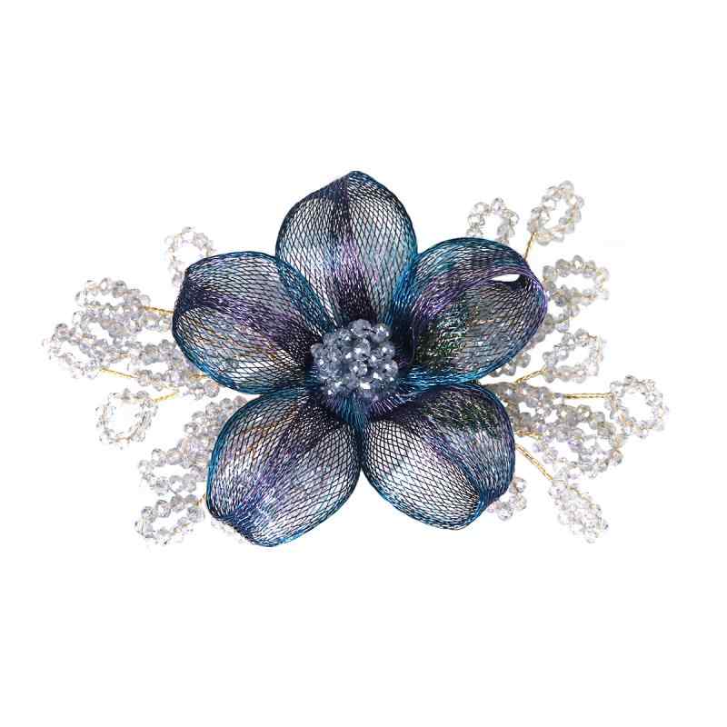 ブローチ レディース レトロ 高級感 銅線 クリスタル フラワー ハンドメイド 手編み 花びら ビーズ キ..
