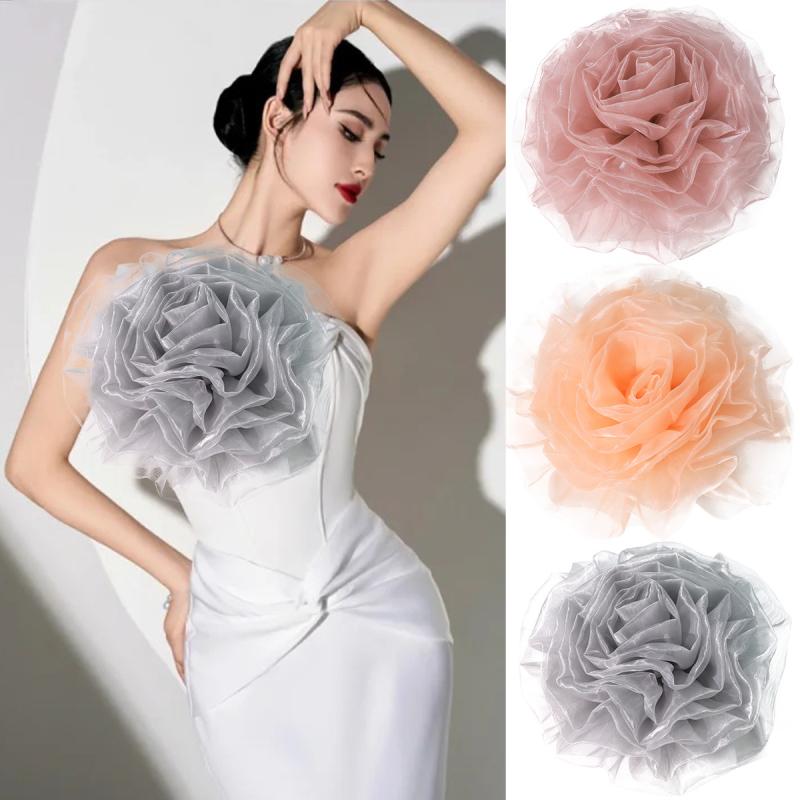 コサージュ レディース 大ぶり 立体 フラワー オーガンジー ドレス アクセサリー 結婚式 披露宴 パーテ..