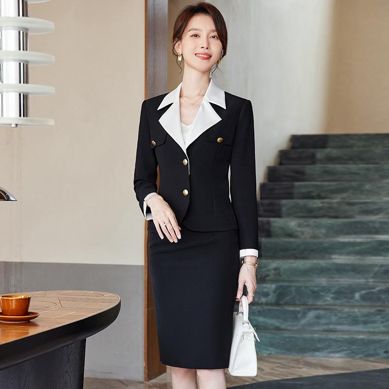 スーツ レディース セットアップ 事務服 ビジネス ジャケット 接客 ホテル 受付 春夏 長袖 スリム タイトスカート ポリエステル 冠婚葬祭 フォーマル 高級感 OL 通勤 膝丈 無地 上品 きれいめ エレガント シンプル