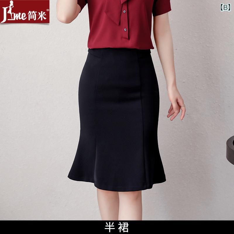 フロントップ楽天市場店のセットアップ レディース 春夏 半袖 ブラウス シャツ スカート スーツ オフィス 通勤 仕事 事務服 冠婚葬祭 フォーマル ビジネス リクルート トップス ボトムス 上下セット 膝丈 ポリエステル 無地 ブラック ホワイト きれいめ 高級感 おしゃれ｜アングル3