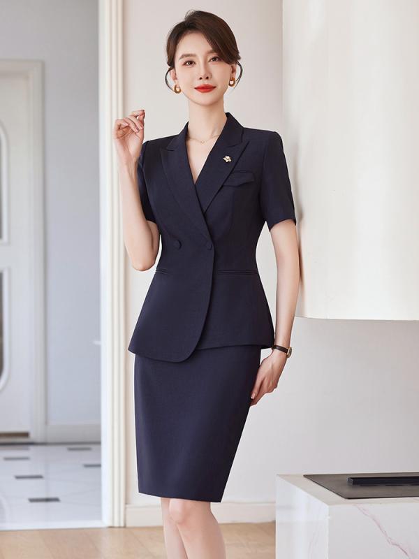 乐天商城 - スーツ レディース セットアップ 半袖 テーラードジャケット スカート パンツ ビジネス 通勤 事務服 制服 フォーマル エレガント 上品 高級感 きれいめ 春夏 涼しい 薄手 軽量 通気性 伸縮性 ポリエステル ネイビー 紺