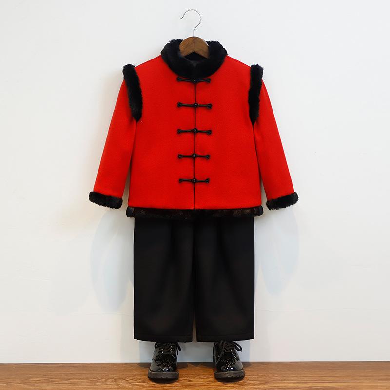 セットアップ 男の子 キッズ 漢服 唐装 中国風 中綿入り 防寒 暖かい 秋冬 正月 発...