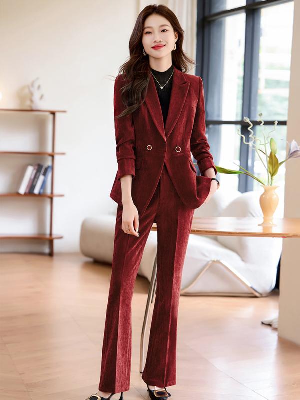 セットアップ レディース テーラードジャケット フレアパンツ ベルベット ベロア 光沢感 長袖 スリム 着痩せ 細見え ブーツカット 秋冬 オフィス 通勤 ビジネス ワインレッド ダークグリーン ブラック 上品 高級感