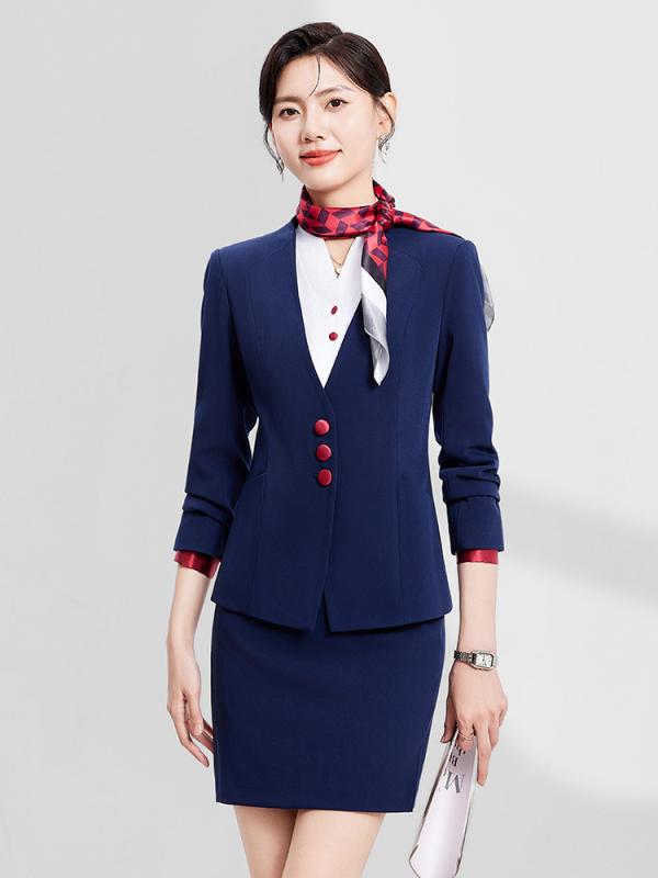Other - スーツ レディース セットアップ 長袖 ノーカラー ジャケット パンツ スカート ビジネス 受付 通勤 秋冬 ストレッチ 伸縮性 ポリエステル 上品 スリム フォーマル 大きいサイズ ブラック ブルー