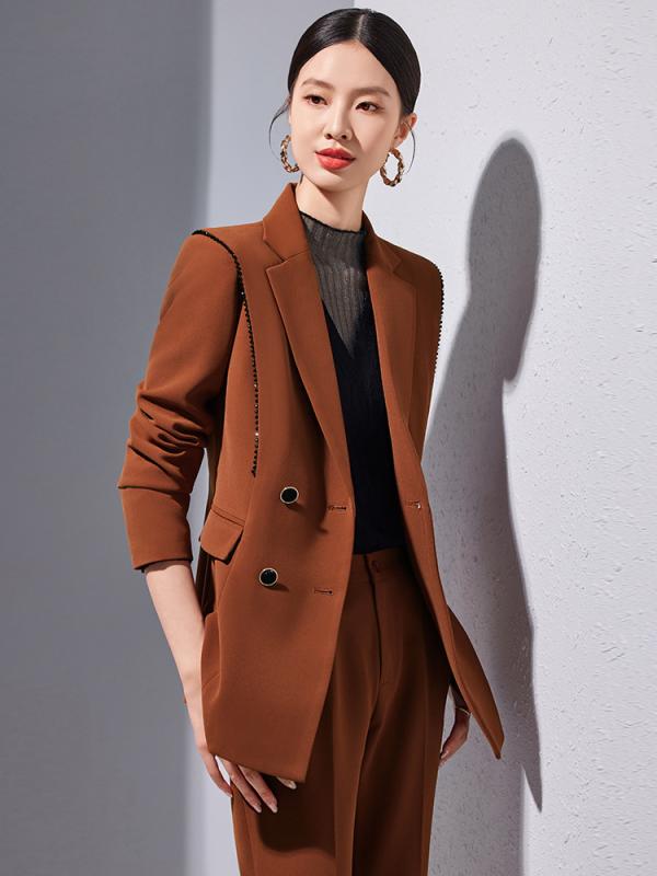 セットアップ レディース 秋冬 スーツ テーラードジャケット スラックス 高級感 ビジネス 面接 通勤 事務服 ポリエステル ツイル素材 きれいめ 上品 長袖 無地 裏地あり ストレッチ 美脚 黒 レンガ