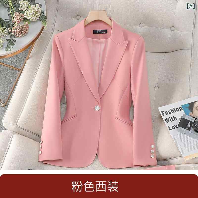Other Jackets Jumpers - パンツスーツ レディース セットアップ 春秋 ビジネス 通勤 オフィス 長袖 テーラードジャケット フレアパンツ 上品 高級感 エレガント 若見え 体型カバー フォーマル ポリエステル ピンク ブラック アプリコット