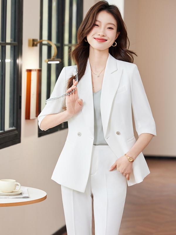 スーツ レディース セットアップ 上下セット ジャケット ロングパンツ ズボン スリム 細身 フォーマル 上品 高級感 事務服 オフィス 通勤 春秋 ポリエステル ストレッチ 伸縮性 グリーン ホワイト