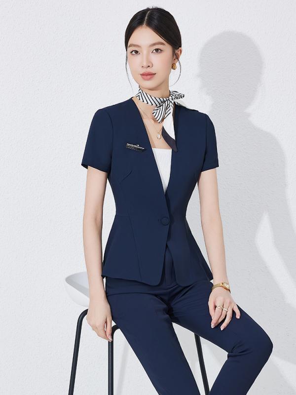 乐天商城 - セットアップ レディース スーツ 事務服 接客 受付 半袖 ジャケット タイトスカート パンツ 春夏 ストレッチ ビジネス オフィス ポリエステル ブラック ネイビー ホワイト 高級感 上品 通勤 ウォッシャブル