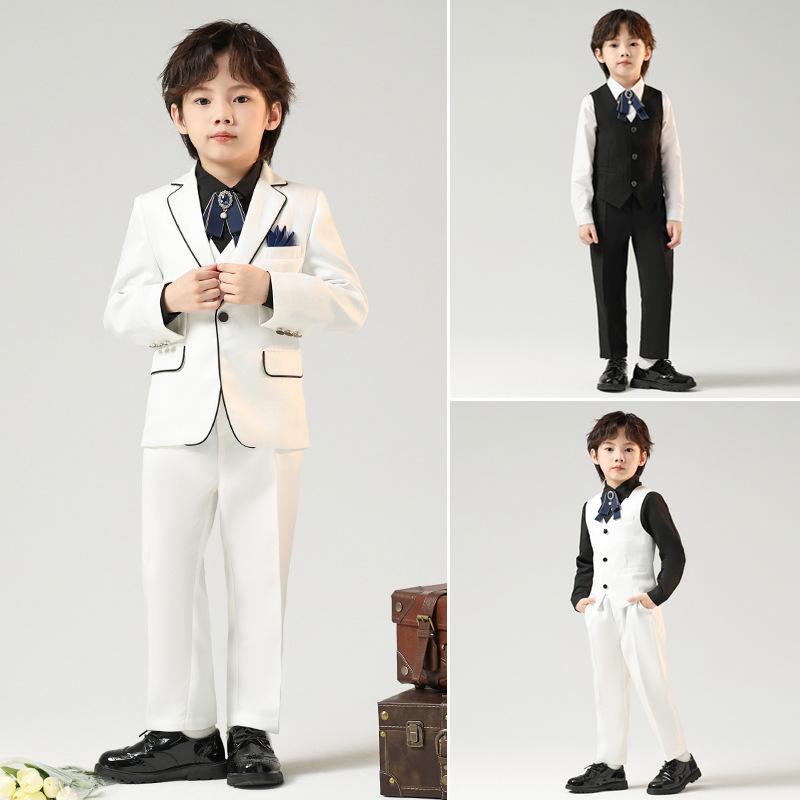 スーツ 男の子 セットアップ 礼服 子供服 英国風 フォーマル 秋冬 春夏 発表会 結婚式 七五三 襟 シングルボタン 柔らかい ポリエステル 混紡 上下セット 高級感 かわいい ホワイト ブラック 無地 長ズボン ジャケット 演奏会