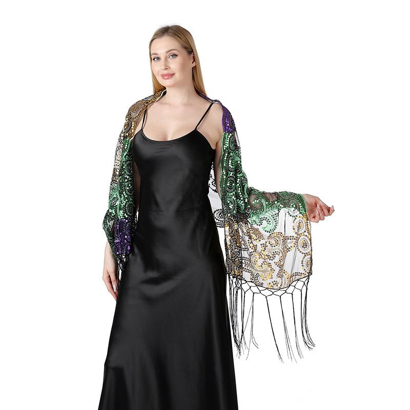 ショール レディース ケープ ストール パーティー 舞台 クリスマス スパンコール 刺繍 カラフル キラキラ 幾何学模様 ポリエステル 欧米風 装飾 肩掛け 華やか コスチューム ステージ 衣装 マルチカラー ゴージャス