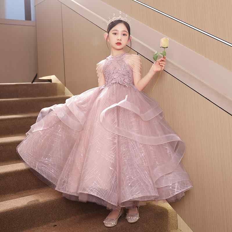 ドレス キッズ 女の子 プリンセス ピンク シャンパン ホルターネック 誕生日 ピア...
