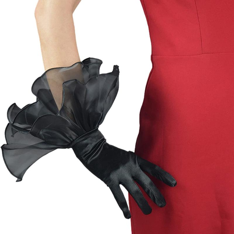 ウェディンググローブ レディース 結婚式 披露宴 二次会 ブライダル 手袋 サテン フリル ショート丈 手首丈 小物 冠婚葬祭 光沢 上品 エレガント 高級感 ホワイト ブラック オールシーズン シンプル フォーマル ドレス