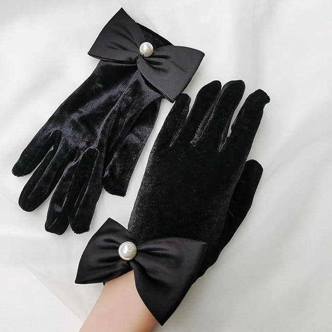 手袋 レディース ウェディンググローブ ベルベット ベロア リボン ショート 結婚式 披露宴 パーティー 秋冬 レッド ブラック ボルドー 高級感 エレガント フレンチスタイル フォーマル 上品 アクセサリー 小物