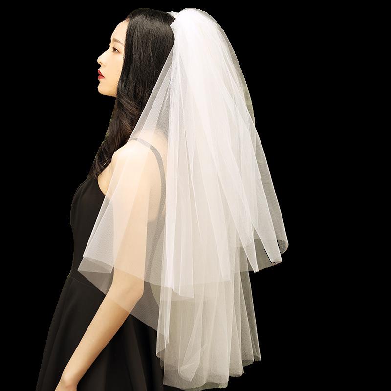 ウエディングベール レディース ブライダル 花嫁 二層 ショート チュール ホワイト 白 結婚式 披露宴 前撮り ヘッドドレス 髪飾り レトロ 韓国 かわいい おしゃれ 高級感 エレガント 清楚 柔らかい 透け感 コンパクト 軽量 上品 二次会 フォー