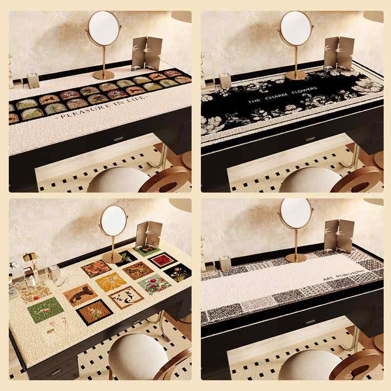 テーブルクロス おしゃれ マット ドレッサー 化粧台 オフィス 家庭用 冷え対策 起毛 フェイク 厚手 保温 柔らかい 肌触り ふわふわ 滑り止め 丈夫 お手入れ簡単 植物 花柄 黒