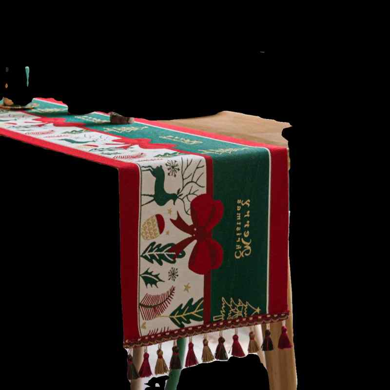 おしゃれ テーブルランナー クリスマス 上品 厚手 シェニール 長方形 レトロ パーティー 食卓 装飾 冬 インテリア ムード演出 緑 青 赤 ツリー 雪だるま タッセル