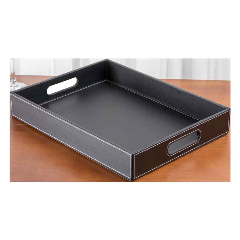 収納トレイ 長方形 レザー お盆 ヨーロピアン 書類 文房具 鍵 小物入れ 整理 整頓 オフィス デスク 来客用 応接室 受付 ホテル リビング 玄関 おしゃれ シンプル モダン ブラック ブラウン ホワイト