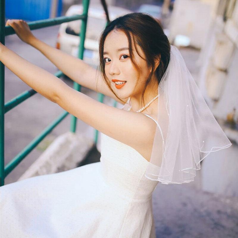 ウエディングベール レディース ヘアアクセサリー ヘッドドレス ブライダル チュール ショート ビーズ パール シンプル 上品 清潔感 白 ホワイト 結婚式 披露宴 前撮り フォーマル 花嫁 清楚 春夏