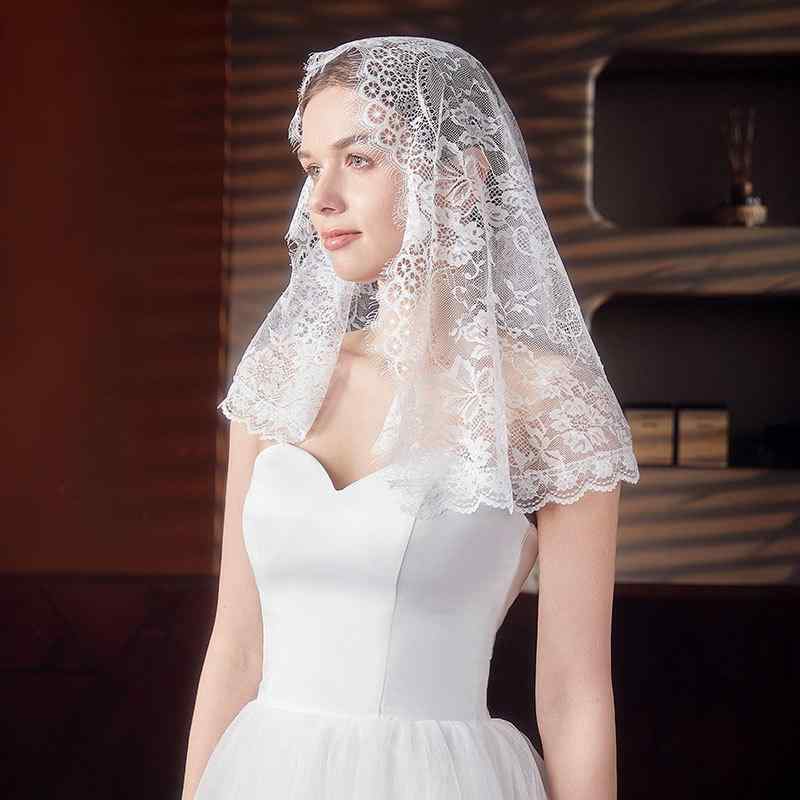 ショール レディース レース マリアベール ウェディング ブライダル 結婚式 礼拝 冠婚葬祭 ヒジャブ 祈祷用 ヘッドドレス 刺繍 花柄 白 黒 春夏 繊細 上品 エレガント 柔らかい 大判 透け感 U字型