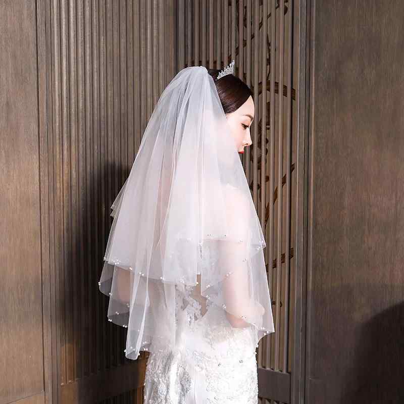 ウェディングベール レディース チュール ビーズ パール コーム 2段 ダブルレイヤー 結婚式 前撮り ロケーションフォト 花嫁 髪飾り ヘッドドレス ブライダル 挙式 アクセサリー ホワイト 白 ミディアム丈 上品 高級感 華やか