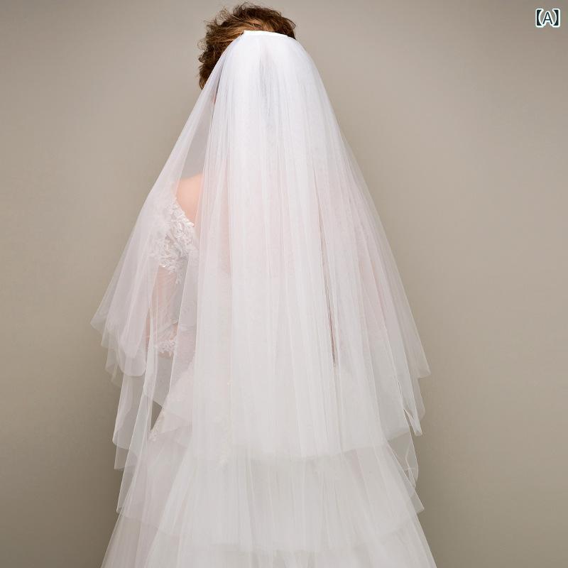 ウエディングベール レディース 花嫁 結婚式 披露宴 前撮り 2層タイプ ショート 韓国 ヘッドドレス 髪飾り 高密度 スイスチュール 柔らかい ソフト素材 清楚 ナチュラル 上品 ホワイト 白 アイボリー 2