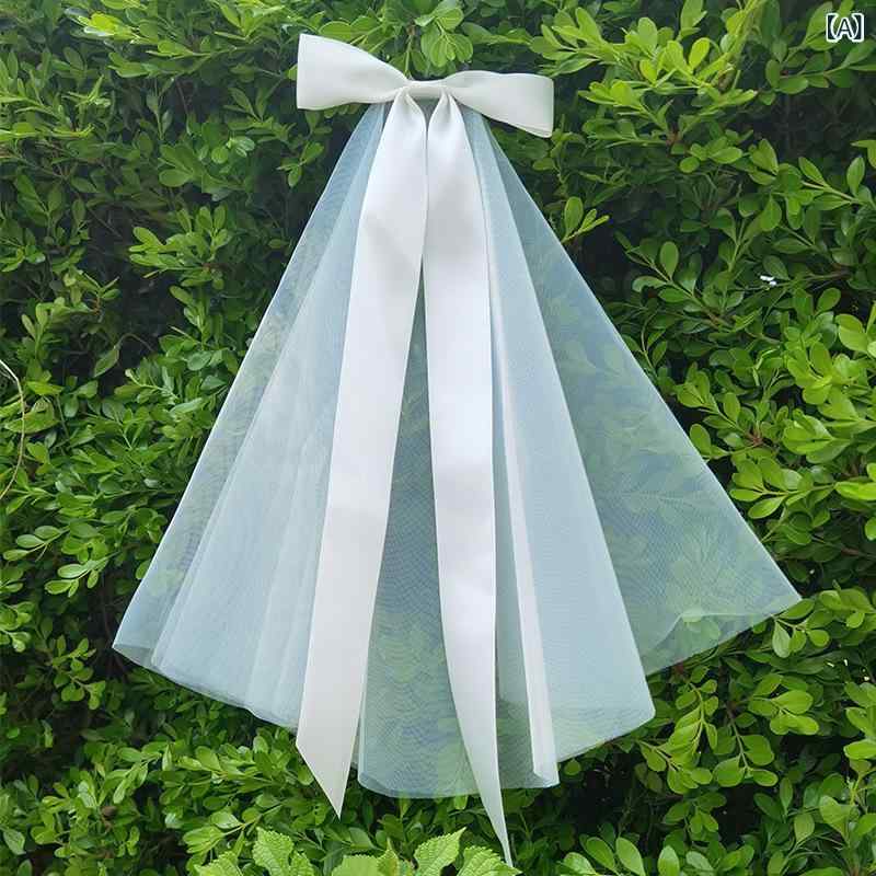 ウエディングベール レディース ショート丈 リボン ヘッドドレス 髪飾り ブライダ...