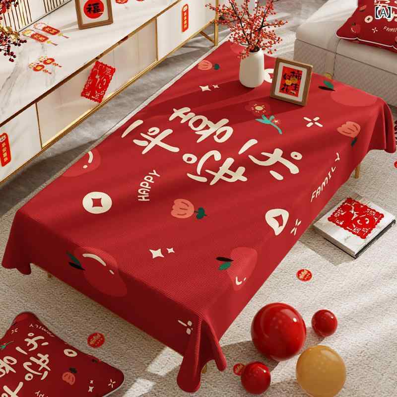 テーブルクロス おしゃれ 新年 正月 お祝い リビング ダイニング 食卓 赤 華やか 縁起物 デコレーショ..