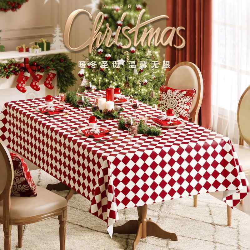 テーブルクロス おしゃれ 新年 お正月 クリスマス 耐油 防水 洗濯不要 お手入れ簡単 PVC 赤 緑 チェック柄 ダイニング 食卓 リビング デコレーション インテリア