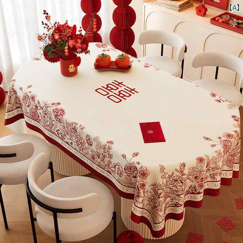 テーブルクロス おしゃれ 結婚式 慶事 お祝い ダイニング 食卓 リビング 防水 耐熱 防油 楕円形 赤 華やか エレガント 花柄 四角 パーティー