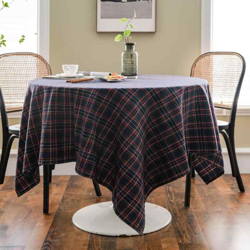 テーブルクロス おしゃれ アメリカン カントリー チェック柄 円形 スクエア 混紡素材 食卓 カバー リビング ダイニング ホリデー パーティー 紺 緑 赤 クリスマス