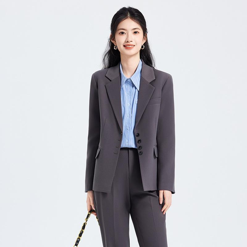 パンツスーツ レディース セットアップ テーラードジャケット スラックス ロングパンツ ズボン 通勤 オフィス フォーマル 春夏 ストレッチ 伸縮性 スリム 細身 美脚 事務服 リクルート 就活 グレー ブラック ポリエステル