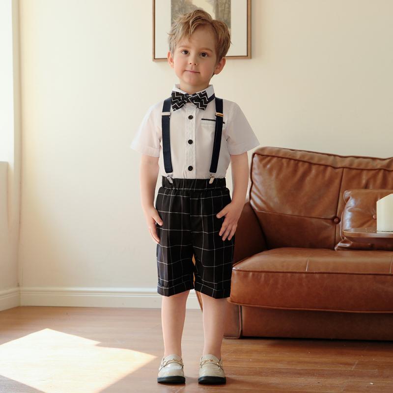 フォーマルスーツ 男の子 キッズ セットアップ 半袖 シャツ ハーフパンツ サスペンダー 蝶ネクタイ 春..
