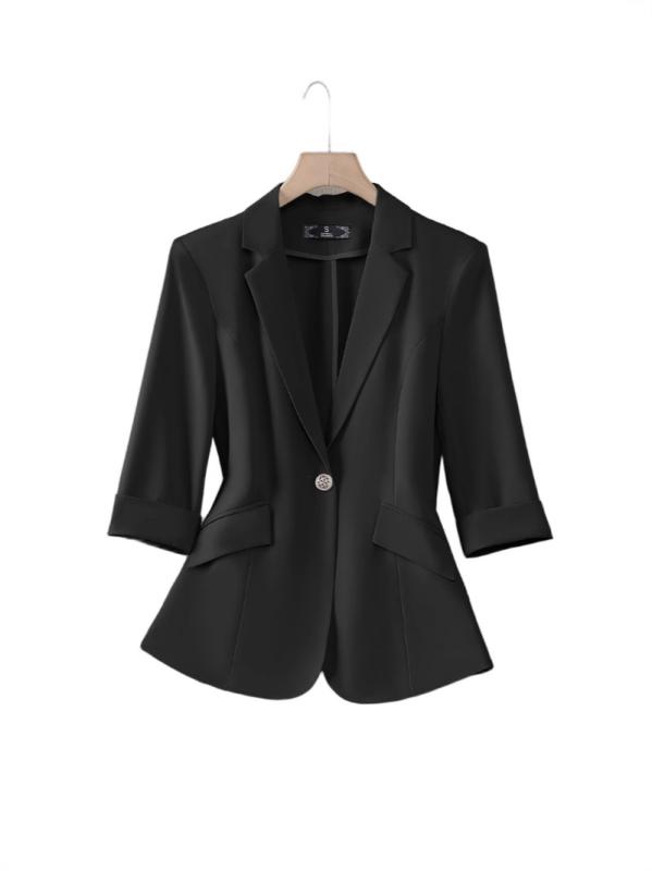 テーラードジャケット レディース 春夏 七分袖 薄手 ショート丈 スリム ワンボタン オフィスカジュアル 通勤 普段使い 軽アウター トップス きれいめ 上品 形態安定 シワになりにくい ポリエステル ベージュ ライトブルー ピンク