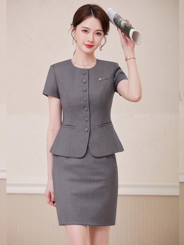 セットアップ レディース 春夏 半袖 ジャケット パンツ スカート 事務服 通勤 受付 きれいめ エレガント ストレッチ 伸縮性 吸汗速乾 ポリエステル素材 ブラック ライトグレー ブルー