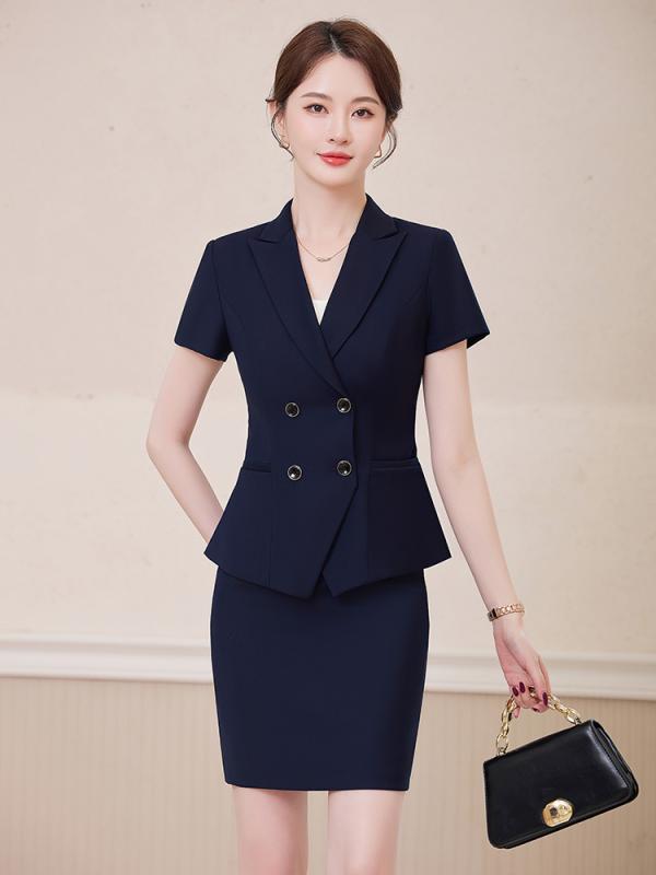 セットアップ レディース 上下セット ジャケット 半袖 テーラードカラー 襟 スカート パンツ ズボン 事務服 通勤 オフィス ビジネス 春夏 スーツ きれいめ 上品 エレガント ストレッチ ポリエステル 涼しい ライトグレー ブラック ブルー