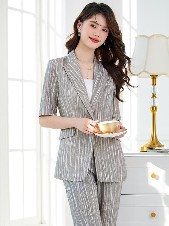 セットアップ レディース 春夏 テーラードジャケット 半袖 接触冷感 涼しい 薄手 ワイドパンツ ズボン スーツ 事務服 アセテート素材 高級感 光沢 サテン 無地 通勤 普段使い オフィス 黒 白 グレー