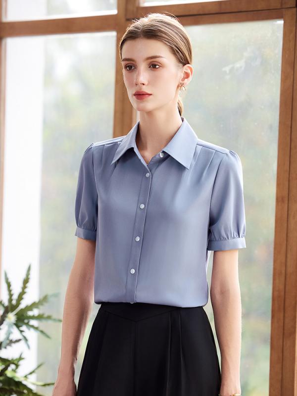 セットアップ レディース ブラウス 半袖 襟 シャツ パンツ スカート 春夏 通勤 事務服 ビジネス ズボン ボトムス 制服 細見え 伸縮性 シワになりにくい 清潔感 上品 高級感 きれいめ エレガント スカイブルー シャンパン ホワイト