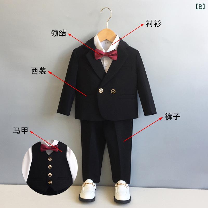 スーツ セットアップ 男の子 キッズ ベビー 子供 結婚式 発表会 七五三 英国風 フォーマル 礼服 長袖 ダブルボタン 無地 上下セット 柔らかい ポリエステル素材 春夏 秋冬 ブラック ピンク