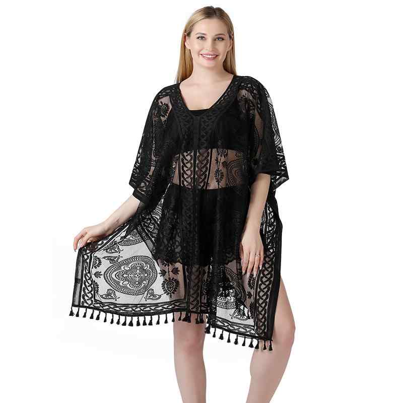 ビーチカバー レディース レースカーディガン ショール ボレロ 羽織り 水着 紫外線対策 日焼け防止 透け感 シアー素材 海 プール リゾート 春夏 涼しい 軽量 アセテート ブラック ホワイト かわいい きれいめ 上品