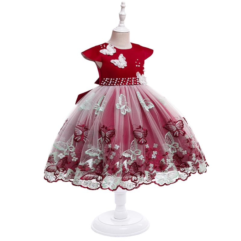 ドレス 女の子 キッズ プリンセス ピアノ発表会 結婚式 パーティー ロング ワンピース チュール リボン 春夏 ピンク レッド ブルー ポリエステル 綿混 かわいい 上品 フォーマル 礼服 高級感 フレア スパンコール シアー素材