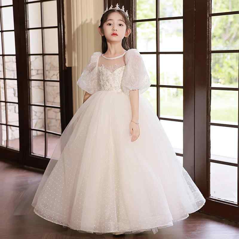 ドレス 女の子 キッズ 子供服 チュールワンピース プリンセス 結婚式 発表会 誕生日 フラワーガール フレンチスタイル 高級感 ホワイト 白 春夏 かわいい ノースリーブ レース リボン フレア エレガント 膝丈 清楚