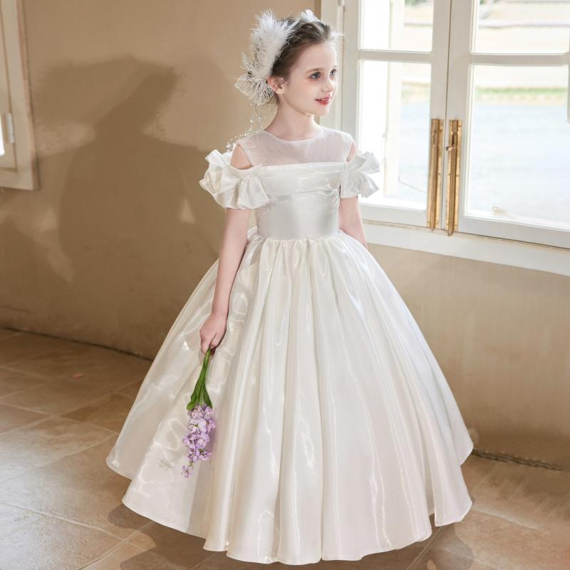 乐天商城 - ドレス キッズ 女の子 ワンピース フォーマル 発表会 結婚式 誕生日 ホワイト プリンセス チュール レース リボン 刺繍 ジュニア リネン 上品 かわいい 膝丈 ノースリーブ 透け感 フレアスカート 高級感 オールシーズン