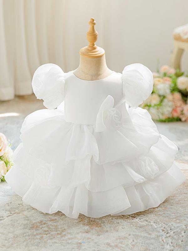 乐天商城 - ドレス 女の子 ベビー キッズ 1歳 フォーマル 結婚式 発表会 パーティー プリンセス かわいい レース リボン 花柄 ふんわり 刺繍 高級感 コットン混 オールシーズン チュール ノースリーブ フレア ホワイト 白