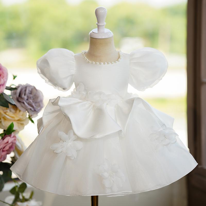 Rakuten - ドレス 女の子 子供 キッズ ワンピース プリンセス お姫様 結婚式 ピアノ発表会 フラワーガール フォーマル 高級感 かわいい ホワイト 白 チュール リボン フレア Aライン 透け感 ふんわり 刺繍 華やか