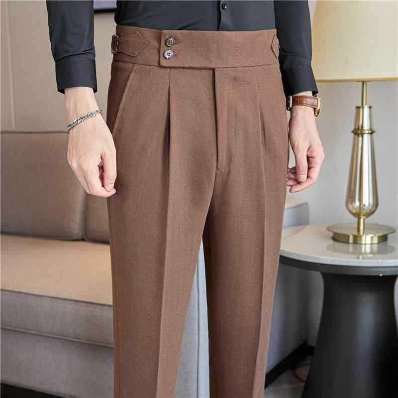 スラックス メンズ ビジネス カジュアル 紳士 ストレート ヘリンボーン柄 ロングパンツ ズボン ナポリ風 形態安定 ノーアイロン 綿混 高級感 ボトムス 通勤 オフィス 普段使い 春秋 ブラック ブラウン