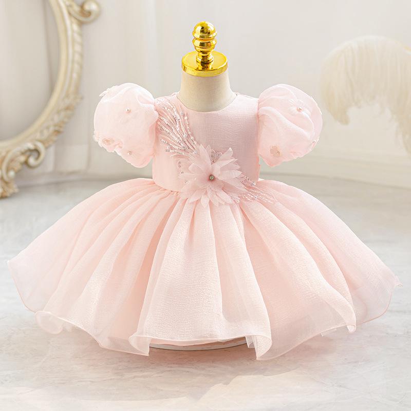 ワンピース 女の子 ベビー キッズ 子供ドレス チュチュ ティアード プリンセス チュール フォーマル 発表会 結婚式 パーティー リボン コットン 混紡 柔らかい 通気性 かわいい 高級感 ホワイト シャンパン ピンク